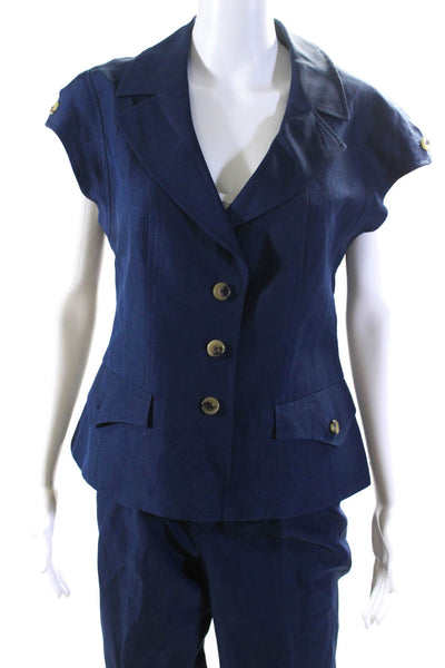 Escada Womens Linen Blend Short Sleeves Pant Suit Navy Blue Size EUR 38