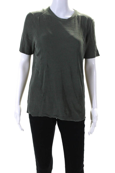 Donna Karan New York Womens Green Ribbed Silk Short Sleeve Blouse Top Size S