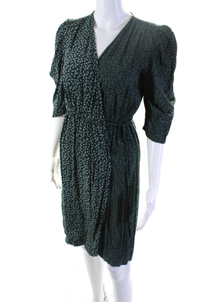See by Chloe Womens 3/4 Sleeve V Neck Floral Wrap Dress Green Size FR 34