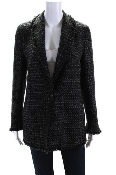 Akris Punto Womens Wool Tweed Notched Lapel One Button Blazer Black Size 8