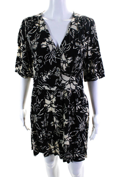 Ba&Sh Womens Button Front Short Sleeve Floral Shift Dress Black White Size 4