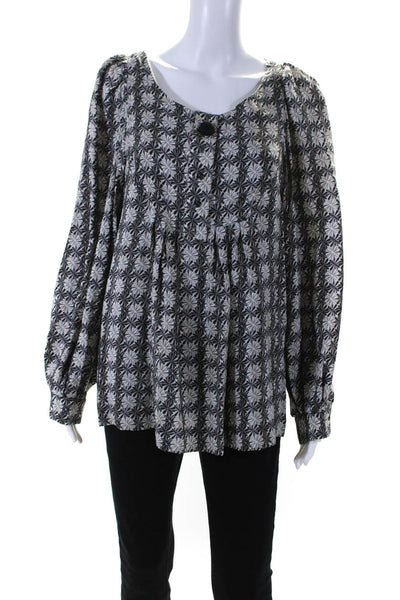 Massimo Dutti Womens Silk Abstract Print Button Babydoll Blouse Gray Size EUR42