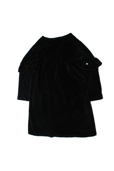 Sonia Rykiel Girls Velvet Ruffle Trim Studded Mid-Calf Shift Dress Black Size 8