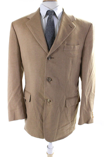 Canali Men's Long Sleeves Collared Lined Three Button Jacket Beige Size 50