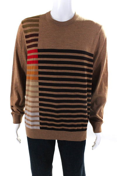 PS Paul Smith Mens Pullover Crew Neck Striped Sweater Brown Wool Size XL