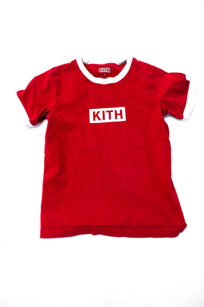 Kith Childrens Boys Short Sleeves Tee Shirt Red White Cotton Size 6