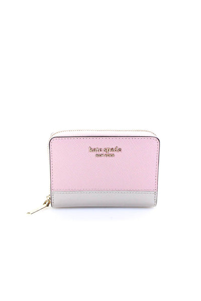 Kate Spade New York Womens Zip To Saffiano Leather Wallet Pink Gray