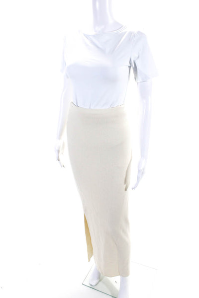 Donna Karan Womens Fold Over Waist Knit Maxi Pencil Skirt Ivory Cashmere Large