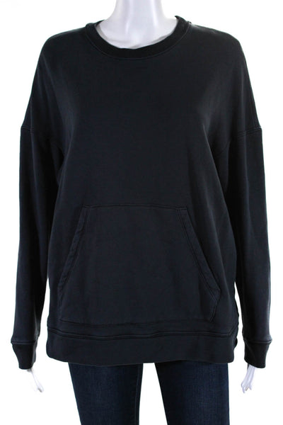 James Perse Womens Crew Neck Terry Pullover Sweatshirt Navy Blue Size 1