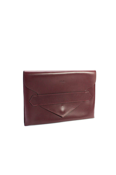Boldrini Womens Logo Flap Medium Envelope Clutch Handbag Dark Red Leather