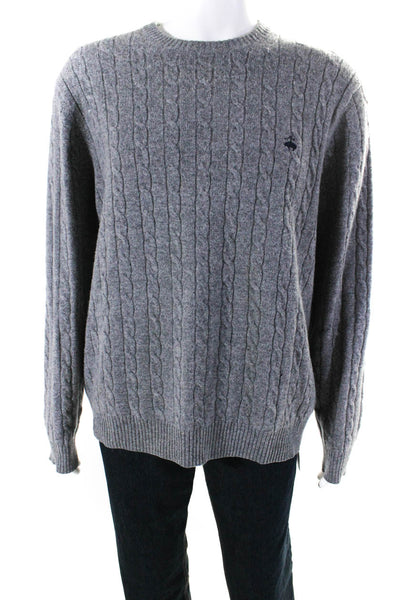 Brooks Brothers Mens Cable Knit Crew Neck Sweater Gray Wool Size Extra Large