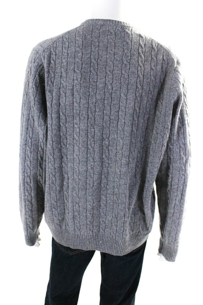 Brooks Brothers Mens Cable Knit Crew Neck Sweater Gray Wool Size Extra Large