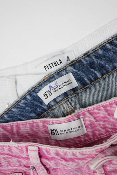 Zara Pistola Womens Cotton Frayed Buttoned Denim Shorts Pink Size 6 10 28 Lot 3