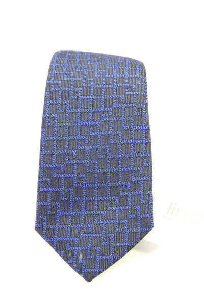 Versace Mens Silk Geometric Print Necktie Blue Black