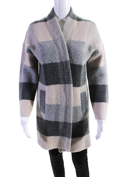 Margaret OLeary Womens Plaid Long Sleeves Sweatercoat Pink Grey Size Extra Small