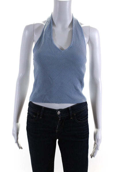 Reformation Women's Halter Ribbed Tank Top Blouse Light Blue Size S