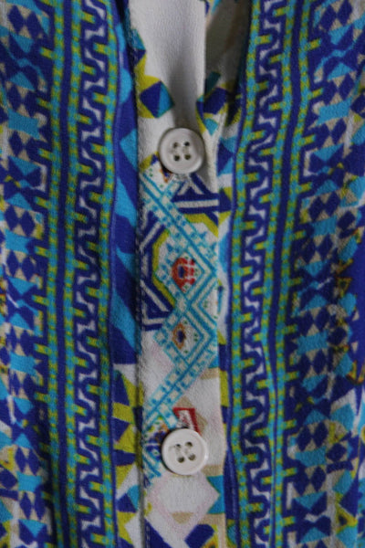 Rococo Sand Womens Blue Printed V-Neck Tie Neck Sleeveless Romper Size XS