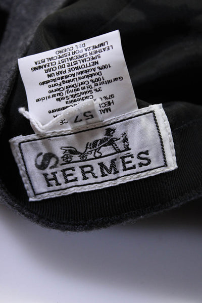 Hermes Womens Leather Trim Cashmere Baseball Cap Ht Gray Size 57