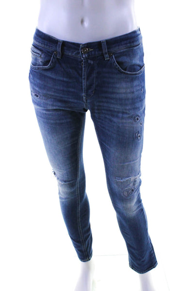 Dondup Mens Medium Wash Distressed Skinny Jeans Blue Denim Size 33