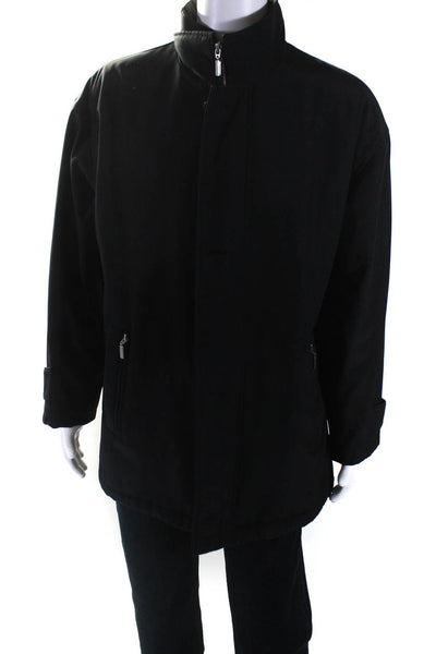 Bugatti Mens Solid Black Collar Full Zip Long Sleeve Coat Jacket Size 38R