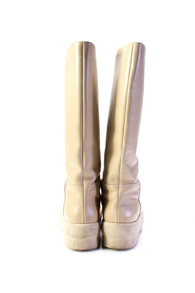 Giaborghini Womens Leather Flatform Knee High Round Toe Boots Beige Size 7