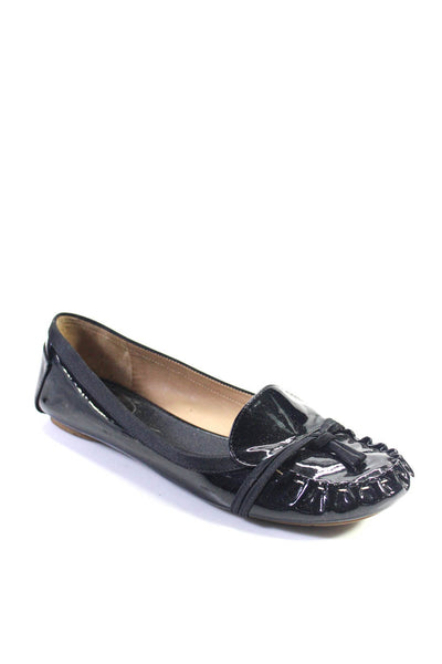 Kate Spade Womens Patent Leather Satin Trim Stitched Tie Flats Black Size 9.5
