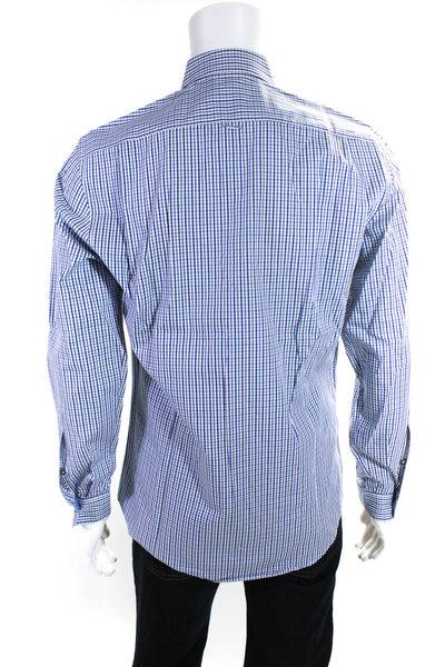 Paul Smith Mens Cotton Check Print Button Collar Long Sleeve Top Blue Size EUR38