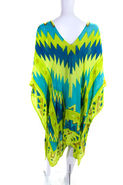 Theodora & Callum Womens Green Blue Printed V-Neck Swim Cover-Up Size OS