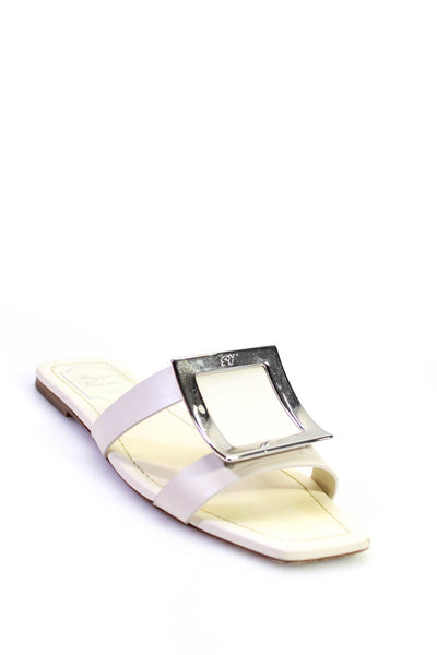 Roger Vivier Womens Geometric Accent Strappy Sandals Mules White Size EUR36