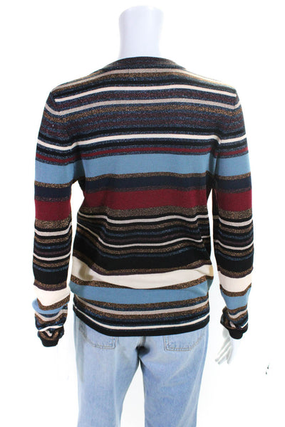 Jess.C Women's Round Neck Long Sleeves Stripe Multicolor Sweater Size L