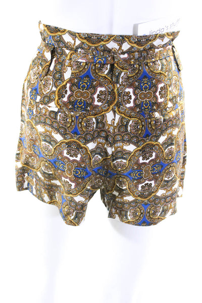 L'Agence Womens Abstract Print Pleated High Rise Tie Waist Shorts Gold Size 0