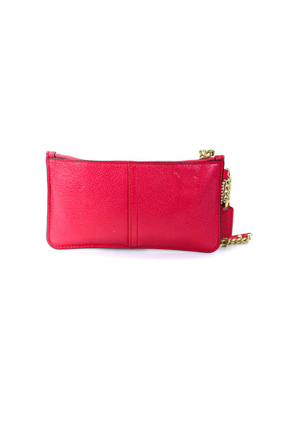Coach Womens Leather Zippered Chain Wristlet Pouch Wallet Red Pink Gold Tone