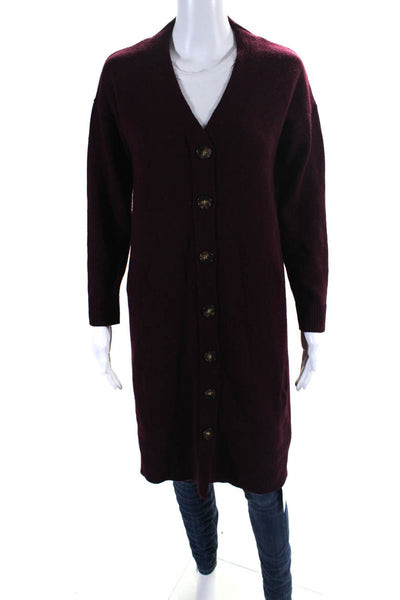 Massimo Dutti Womens Button Down Long Cardigan Sweater Red Wool Size Small