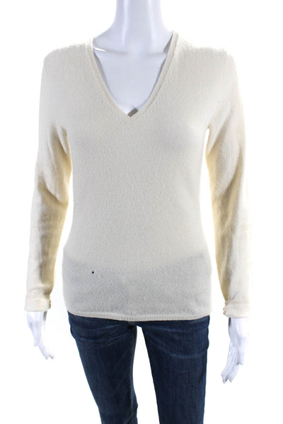 Tse Womens 100% Cashmere Knit Long Sleeved V Neck Pullover Sweater Cream Size S