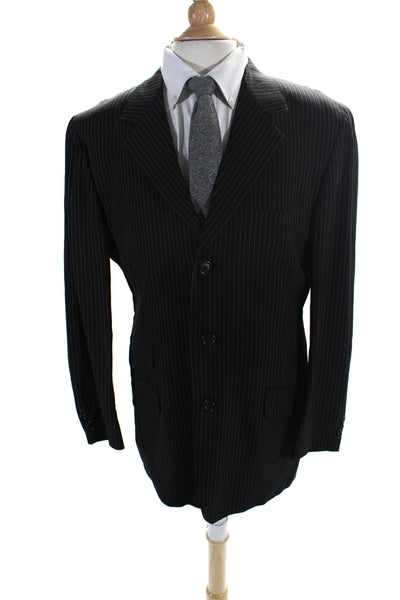 DKNY Mens Pinstripe Notch Collar Three Button Suit Jacket Black Size 40R