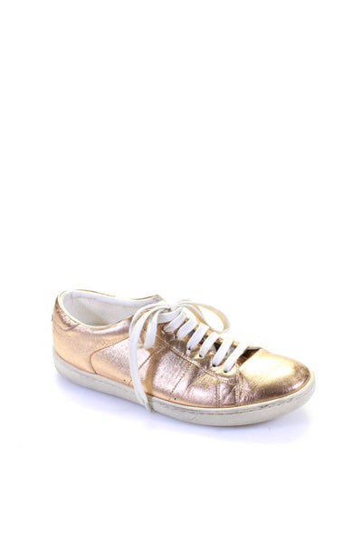 Saint Laurent Womens Leather Low Top Sneakers Gold Metallic Size 37 7
