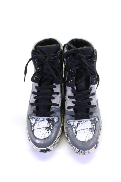 Balenciaga Womens Leather Marble Print High Top Sneakers White Black Size 37 7
