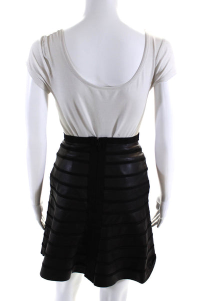 Herve Leger Womens Black Leather Textured Knee Length A-Line Skirt Size XXS