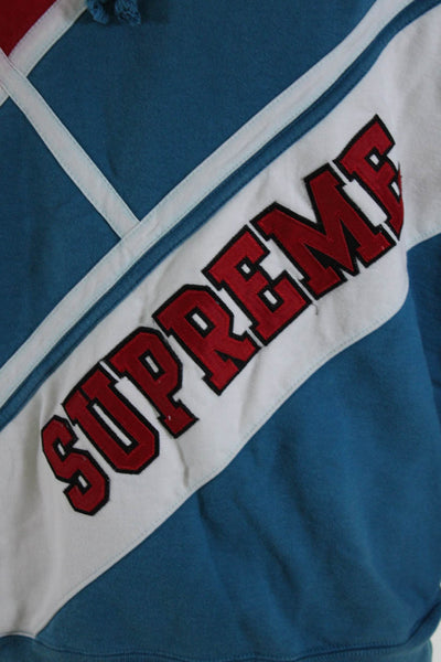Supreme Mens Cotton Colorblock Striped Print Long Sleeve Hoodie Blue Size L