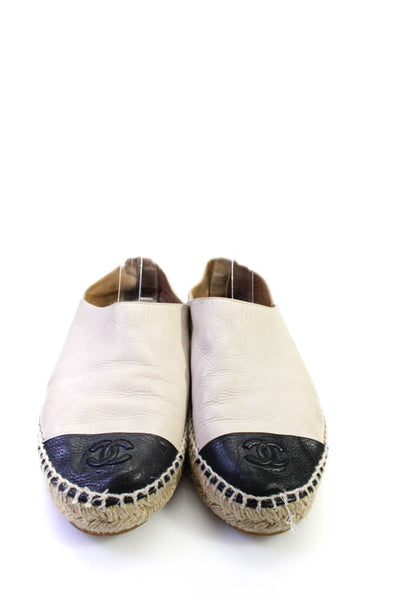 Chanel Womens Interlocking CC Cap Toe Espadrilles Loafers Beige Leather Size 39