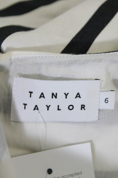 Tanya Taylor Womens Short Sleeve Crew Neck Striped Peplum Top White Black Size 6