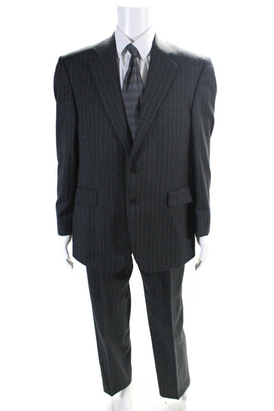 Alexandre Mens Wool Pinstripe V-Neck Notch Collar Two Button Suit Gray Size 42R