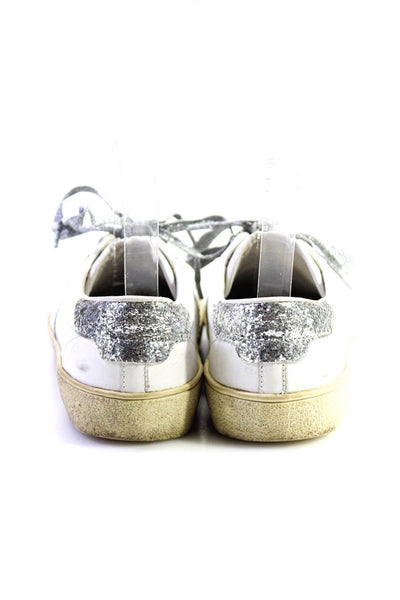 Saint Laurent Womens Leather Sequined Low Top Sneakers White Size 37.5 7.5