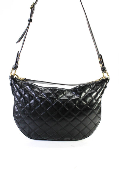 Aimee Kestenberg Womens Quilted Leather Convertible Strap Hobo Handbag Black