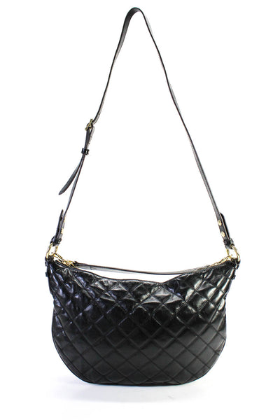 Aimee Kestenberg Womens Quilted Leather Convertible Strap Hobo Handbag Black