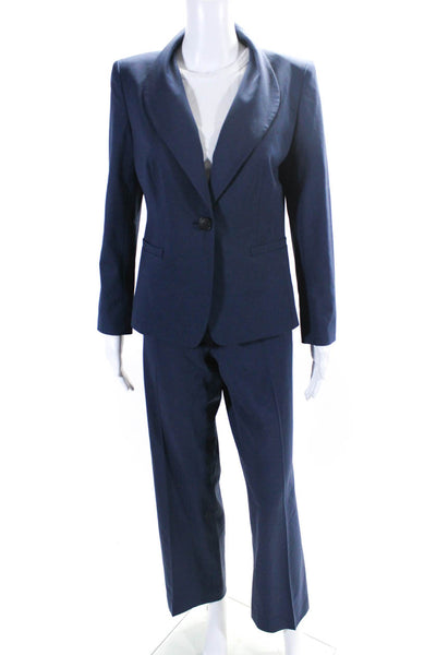 Lafayette 148 New York Womens Wool One Button Blazer Straight Pants Suit Blue 8P