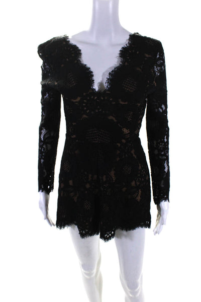 Alexis Womens Long Sleeve Lace V Neck One Piece Romper Black Size S