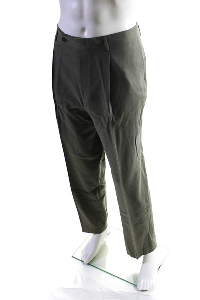 Ermenegildo Zegna Mens Brown Super 100's Pleated Straight Dress Pants Size 56