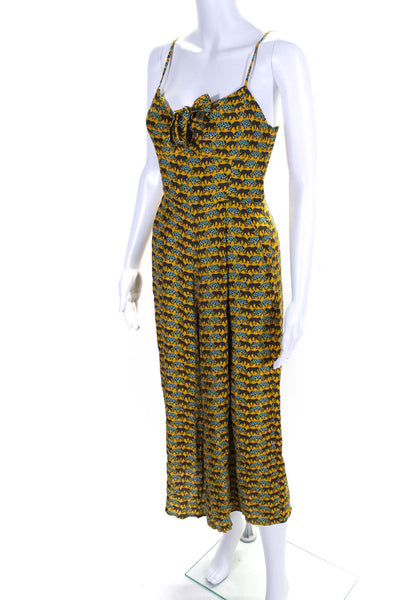 Haney Womens Sleeveless Knitted Graphic Print Wide Leg Jumpsuit Yellow Size 2