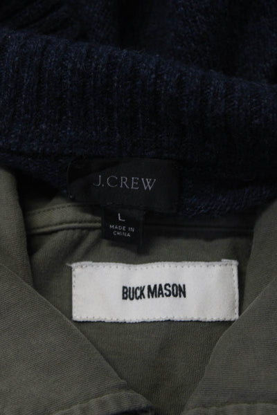 J Crew Buck Mason Mens Sweater Henley Shirt Blue Green Size Large Medium Lot 2